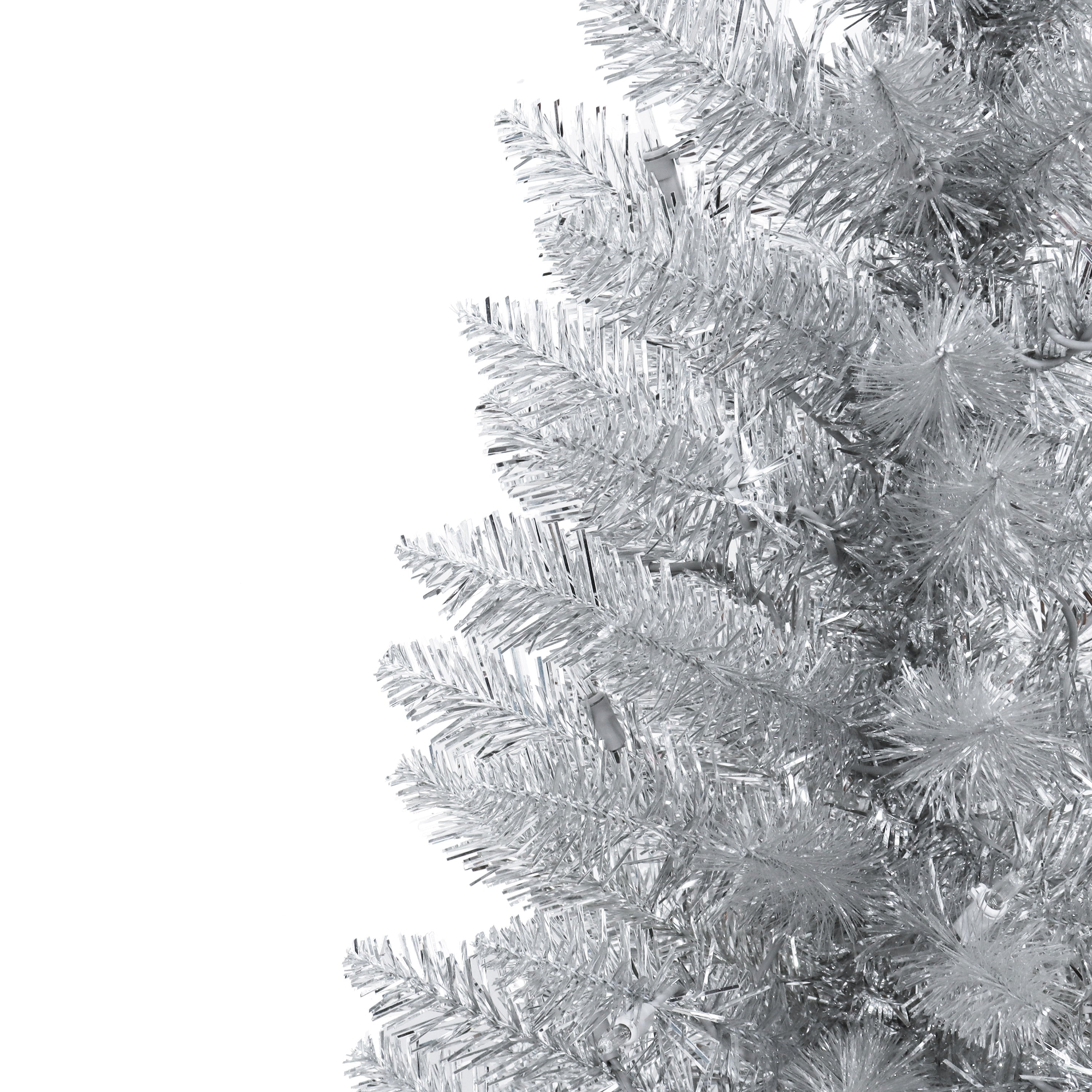 6ft Pre-lit Silver Tinsel Pencil Tree